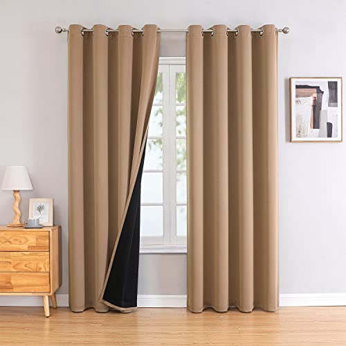 100% Blackout Curtains for Bedroom 102 Inches Long 2 Panels Set (52"W x 102"L (Pack of 2) / Cappuccino)