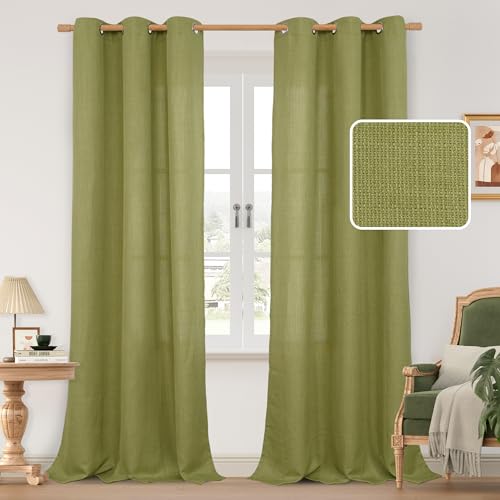 Light Filtering Moss Green Linen Curtains for Living Room 2 Panels (38"W x 84"L (Pack of 2) / Silver Grommet-moss Green)