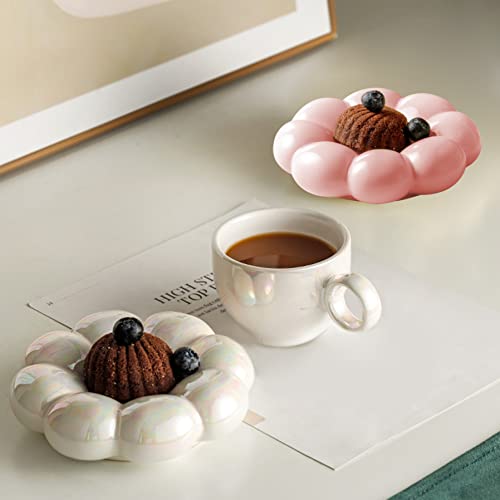 Ceramic Coffee Mug with Spoon Travel Sunflower Cloud Mug with Saucer 200ML Afternoon Tea Cup for Latte