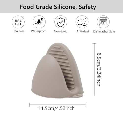 Silicone Oven Mitts Heat Resistant 3 Pair Mini Pot Pinch Grip (6 Pack / Khaki)