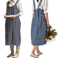 Japanese Cotton Cross Back Smock Apron for Women with Pockets Blue Grey (04 - Blue Grey Without Waist Ties)