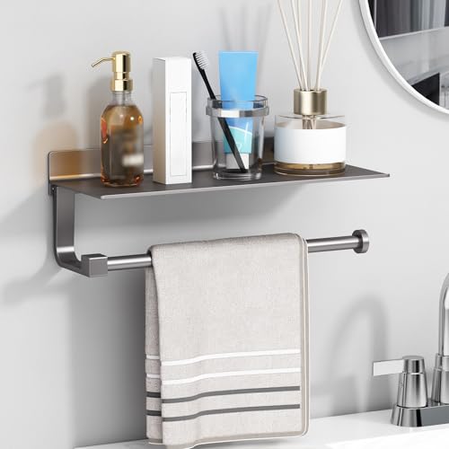 Kitchen Paper Towel Holder with Shelf Wall Mount (Gray)