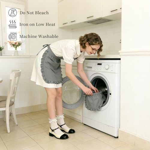 Vintage Ruffle Apron for Women (Grey)