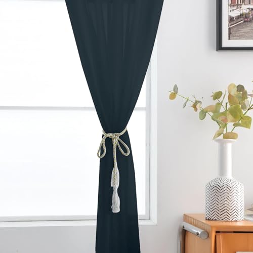 Sheer Voile Window Treatment Rod Pocket Curtain Panels for Kitchen Bedroom Living Room Drapes Sunlight Filtering Privacy Semi Home Decor Assorted Colors Sizes (Charcoal Grey / 52"W x 54"L (Pack of 2))