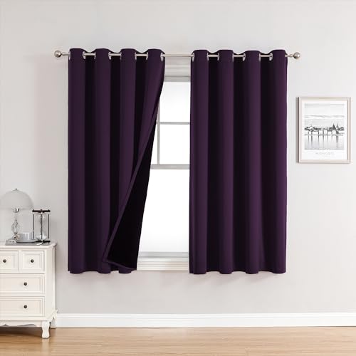 100% Blackout Curtains for Bedroom 2 Panels Set with Black Liner (52"W x 54"L (Pack of 2) / Royal Purple)
