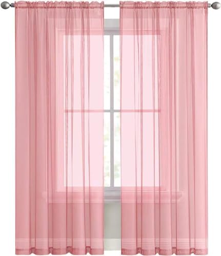 Sheer Voile Window Treatment Rod Pocket Curtain Panels for Kitchen Bedroom Living Room Drapes Sunlight Filtering Privacy Semi Home Decor Assorted Colors Sizes (Blush / 52"W x 84"L (Pack of 2))