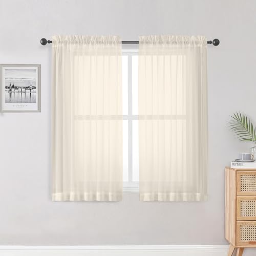 Sheer Cream Curtains 84 Inch Length 2 Panels Set for Living Room Bedroom (Cream / 42"W x 48"L (Pack of 2))