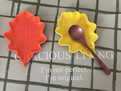 Cute Ceramic Spoon Rest & Holder for Stove Top & Kitchen Counter Ladle Holder Cooking Spoon Coffee Spoon Rest Utensil Rest Spatula Rest (Oak, Fall Orange)