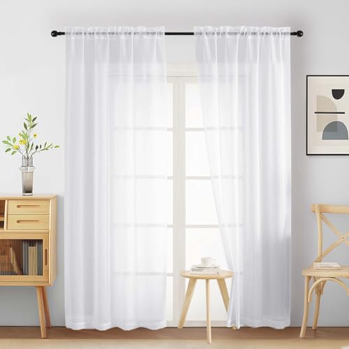 White Sheer Curtains for Bedroom 84 Inches Long 2 Panels Set (40"W x 84"L (Pack of 2) / White)
