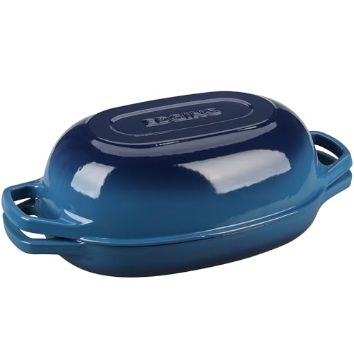 Enameled Cast Iron Oval Dutch Oven Pot with Lid (Lake Blue / 5 Quart)