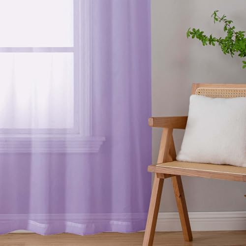 Lavender Sheer Curtains for Bedroom Living Room 45 Inch Length 2 Panels (Lavender / 42"W x 45"L (Pack of 2))