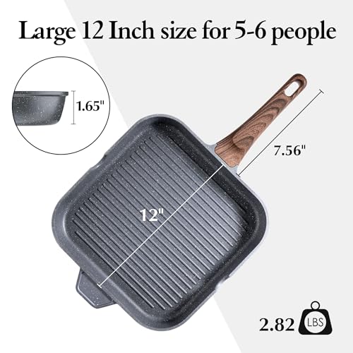 Nonstick Grill Pan for Stove Tops (Gray Granite / 12 Inch)
