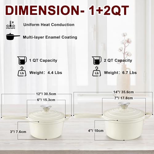 1Qt& 2Qt Saucepan Set (Cream White / 1+2 Quarts)
