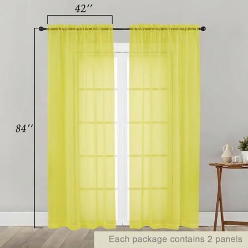 Sheer Curtains 84 Inches Long 2 Panels Set for Bedroom Living Room (Lemon / 42"W x 84"L (Pack of 2))