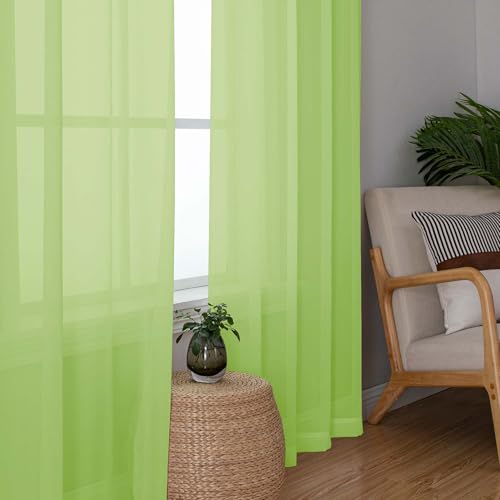 Lime Sheer Curtains for Bedroom Living Room 90 Inches Long (Lime Green / 42"W x 90"L (Pack of 2))