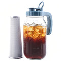 Mason Jar Pitcher With Stainless Steel Filter 64 OZ Wide Mouth Cold Brew Coffee Maker 2 Quart Glass water pitcher with lid Half Gallon Cold hot Tea maker For Lemonade Milk Juice Refrigerator (64 OZ)