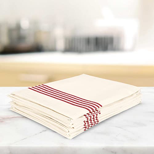 Stripe Kitchen Towels Decor 18x28 in Cotton Dish Towels Boho Embroidery Festive Gift Set of 6 Pantry Kitchen Vintage Farmhouse Reusable Kitchen Dish Towels (Red (Recycled))