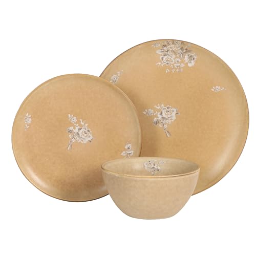 Valencia Bloom 12 Piece Plates and Bowls Dinnerware Set (Taupe (Valencia Bloom) / Service for 4 (12pcs))