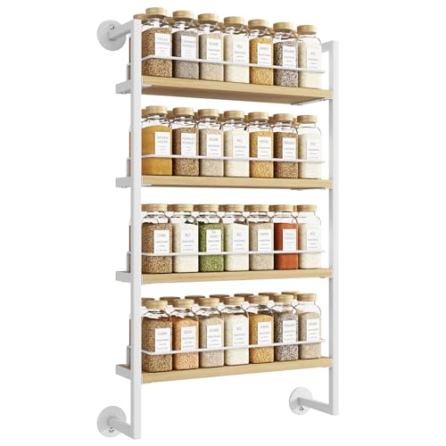 4 Tier Spice Rack Wall Mount for Kitchen (4 Tier / Natural)