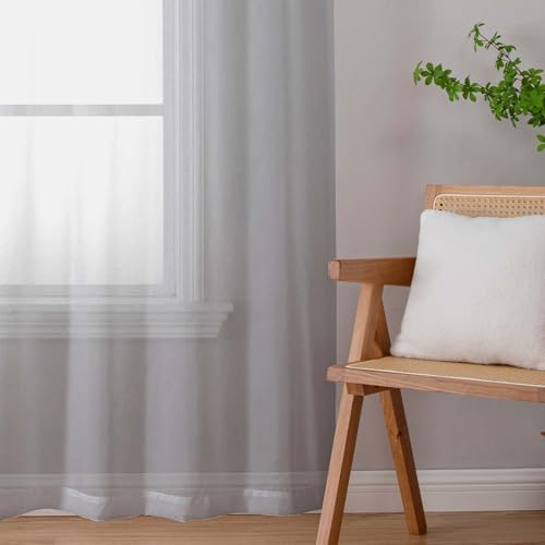 Light Grey Sheer Curtains for Bedroom Living Room 45 Inch Length 2 Panels (Light Grey / 42"W x 45"L (Pack of 2))