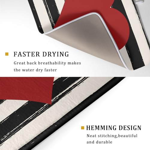 Valentine's Day Dish Drying Mat for Kitchen Counter Black Plaid Heart Microfiber Absorbent Dish Draining Reusable Washable Foldable Extra Large 18"x24" (24" x 18")