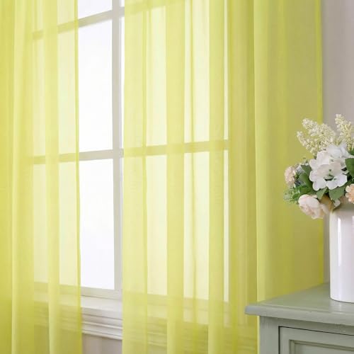 Lemon Sheer Curtains 84 Inches Long 2 Panels Set for Living Room (42"W x 84"L (Pack of 2) / Lemon)
