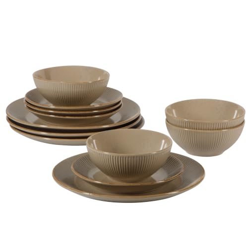 Plates and Bowls Set (Service for 4 (12pcs) / Beige (Desert Dusk))