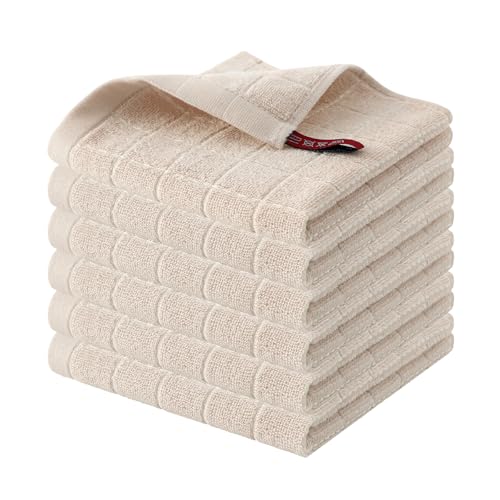 100% Cotton Terry Kitchen Dish Cloths (Beige / 12 X 12 - 6 Pack)