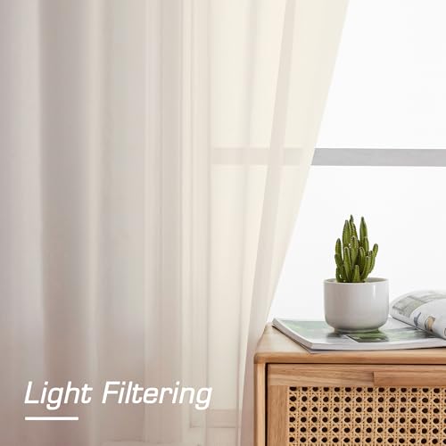 Sheer Curtains 63 inch Length 2 Panels Set (Cream / 42"W x 63"L (Pack of 2))