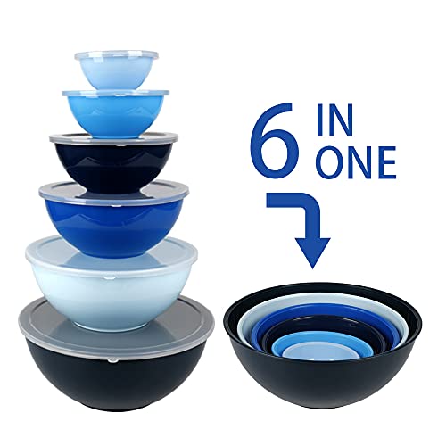 BPA Free Plastic Round Mixing Bowl with Lids (Blue)