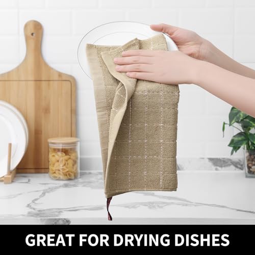 100% Cotton Terry Kitchen Dish Cloths (Tan / 12 X 12 - 6 Pack)