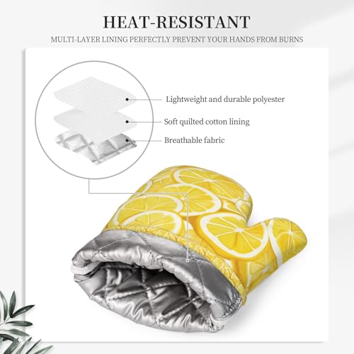 Oven Mitts and Pot Holders Lemon Watercolor Yellow Silicone Kitchen Accessories Set of 4 Heat Resistant Long Gloves Potholder Non (A0664213)