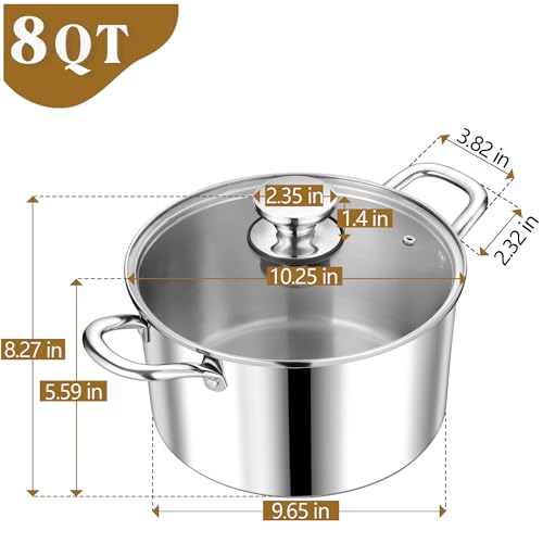 8 Quart Tri Ply Stainless Steel Stock Pot (8 Quarts)