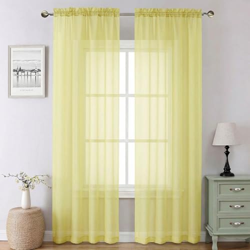 Goose Yellow Sheer Curtains 90 Inches Long 2 Panels (Goose Yellow / 42"W x 90"L (Pack of 2))