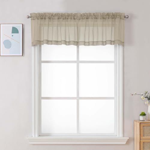 Taupe Sheer Valance for Windows (Taupe / 42"W x 12"L (Pack of 2))