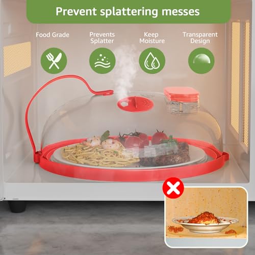 Microwave Splatter Cover with Water Steamer for Food (Red)