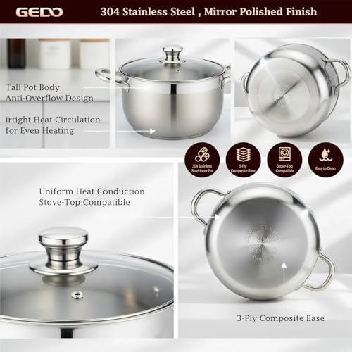 Stainless Steel Stock Pot with Glass Lid (5.3 Quarts)