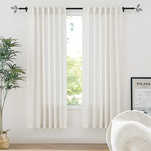 Light Filtering Linen Sheer Curtains 72 inch Long for Farmhouse (Linen / 52"W x 72"L (Pack of 2))