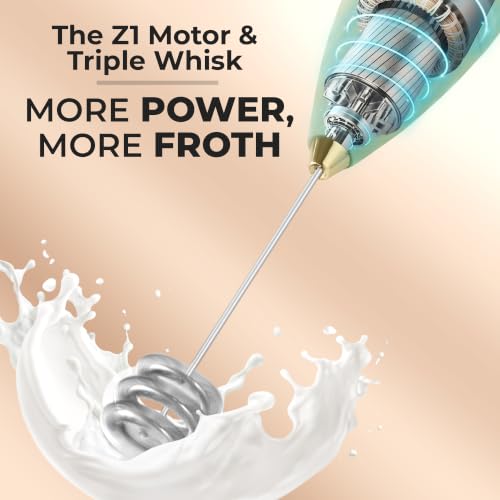 Powerful Milk Frother Wand With Duracell Batteries (Olive Gold / Triple Whisk + Batteries)