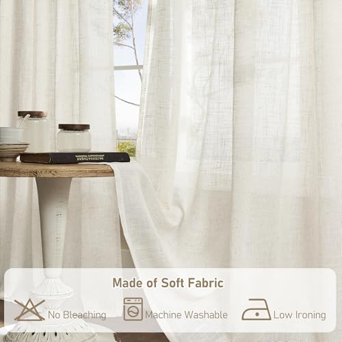 Natural Linen Semi Sheer Curtains 45 Inch Length for Bedroom (52"W x 45"L (Pack of 2) / Natural)