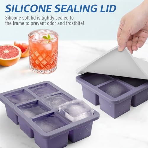 Large Silicone Ice Cube Trays with Lids (Purple+Purple)