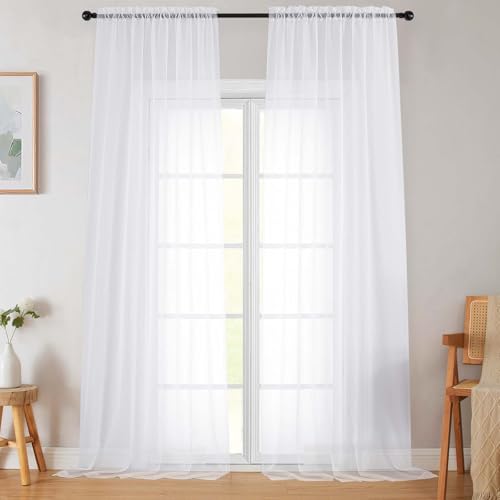 Extra Long Sheer White Curtains for Bedroom Living Room 108 Inches Long 2 Panels Set (White / 42"W x 108"L (Pack of 2))