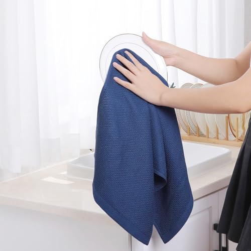 100% Cotton Waffle Weave Kitchen Dish Towels 8 (Navy Blue / 13 X 28 - 8 Pack)