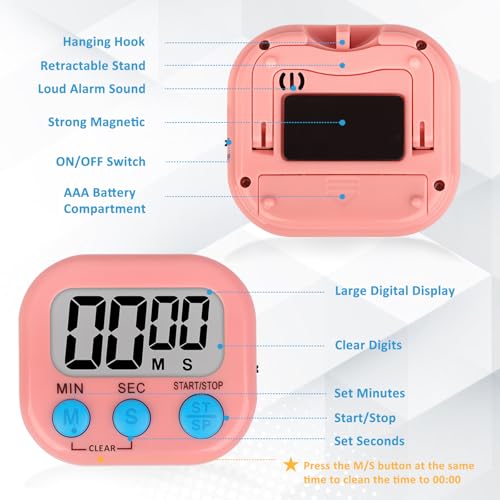 Digital Kitchen Classroom Timers for Kids Cooking 6pcs Blu Grn Pk (Blue & Green & Pink)