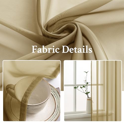 Dark Gold Sheer Curtains for Living Room 54X54 Inch 2 Panels (Dark Gold / 54"W x 54"L (Pack of 2))