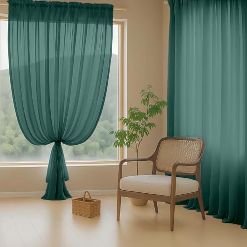 Green Sheer Curtains 84 Inches Long 2 Panels (42"W x 84"L (Pack of 2) / Hunter Green)