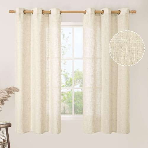 63 Inches Long Linen Curtains for Bedroom 2 Panels Set (38"W x 63"L (Pack of 2) / Beige)