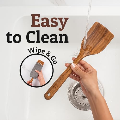 PriorityChef Premium Teak Flat Wooden Spatula for Cooking (Teakwood)