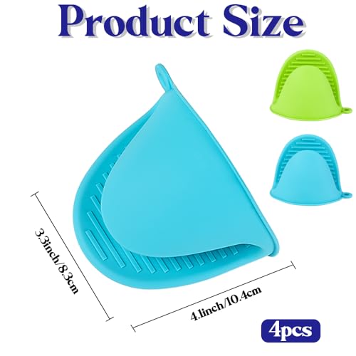 4 PCS Silicone Oven Mitts Heat Resistant Mini Oven Gloves for Kitchen Rubber Air Fryer Mitts Oven Accessories Finger Cooking Pinch Mitts Pot Holders for Kitchen Cooking Baking Dishwasher (Blue+green)