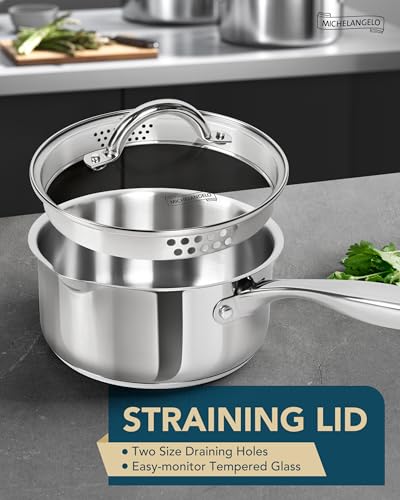 18 10 Stainless Steel Saucepan Set with Steamer (1+2QT)